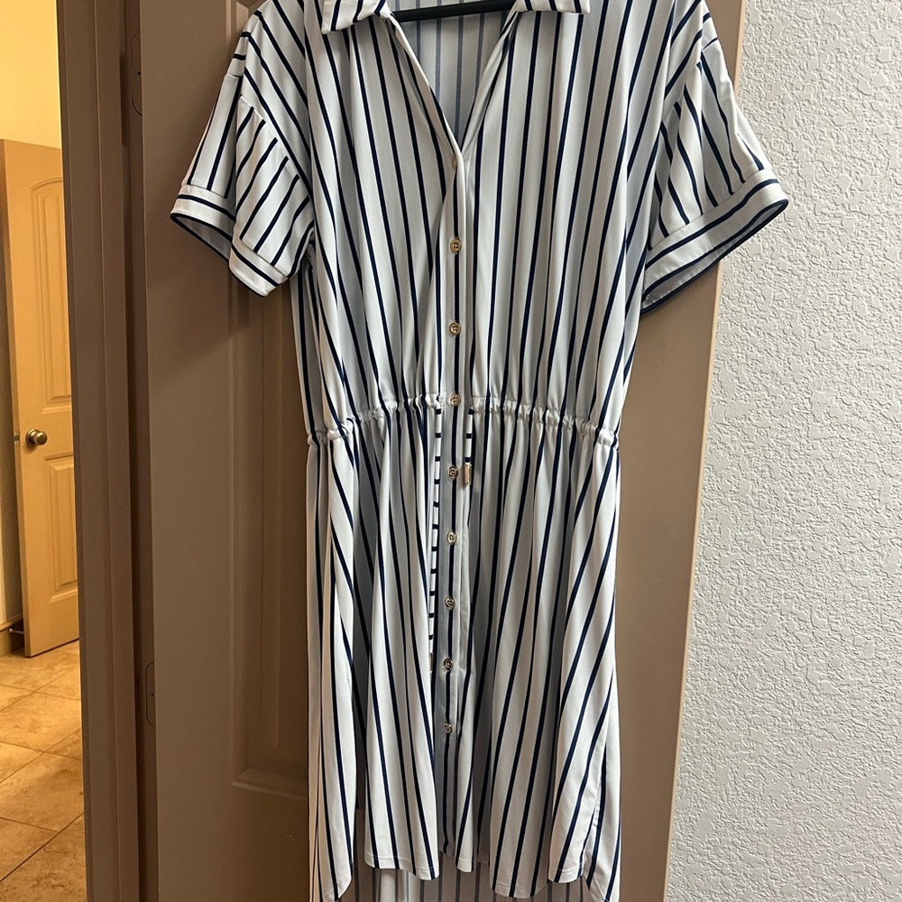 Cabana Life Navy and White Striped Midi Dress